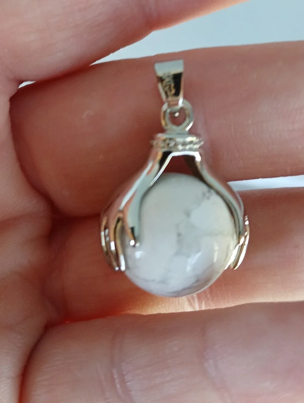 New 18K Hands Holding Howlite Sphere Pendant.